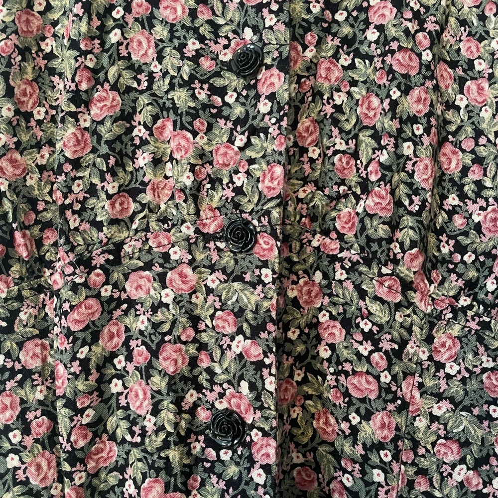 Vintage Black Floral Maxi Dress with Pink and Green Prints - Picture 4 of 13